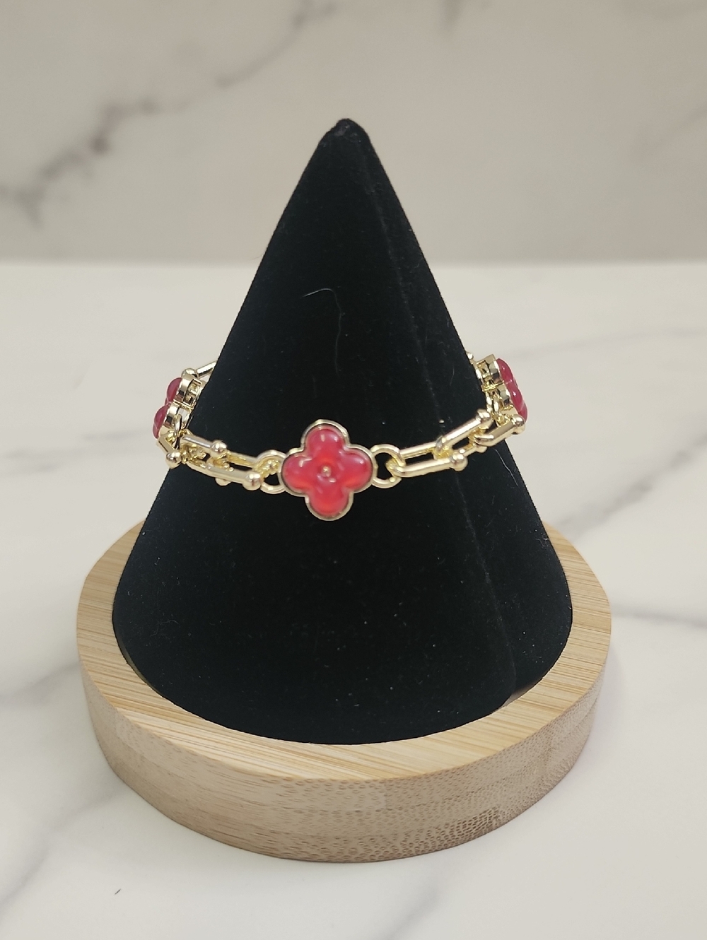 Red Clover U Link Gold Filled Bracelet